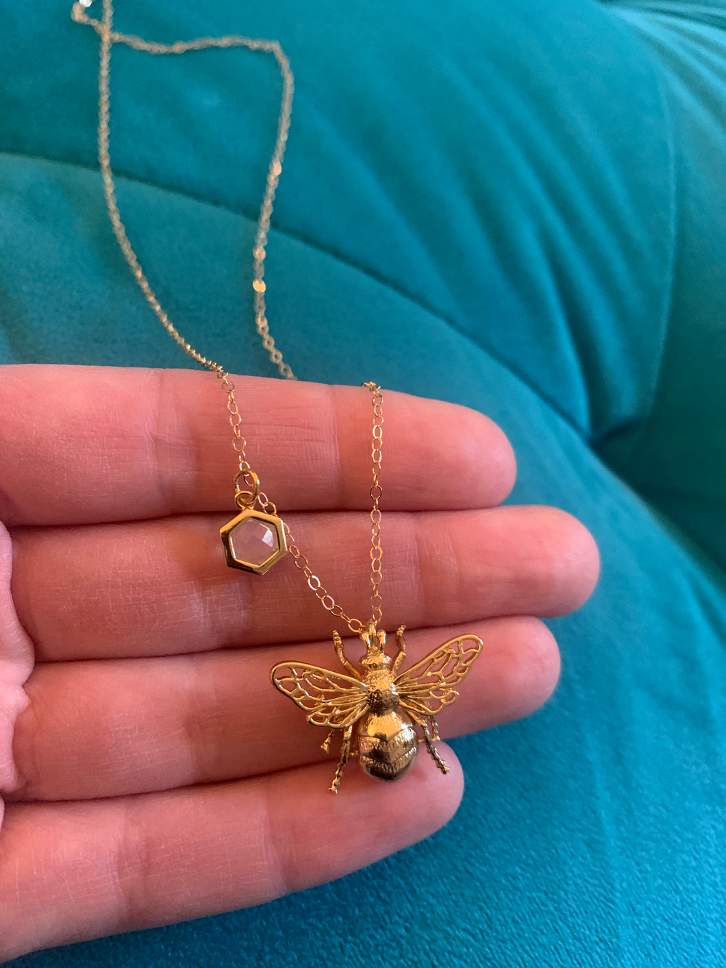 Bee & Honeycomb Necklace with Opalite